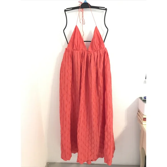 NWT Free People Primmy Midi Dress LARGE Ice Coral